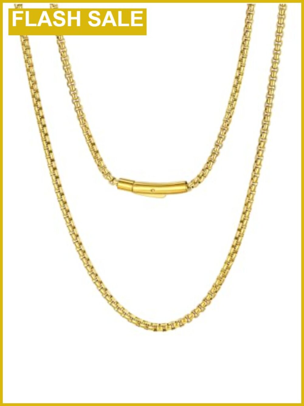 Gold Plated Stainless Steel Box Chain Necklace Snap Clasp